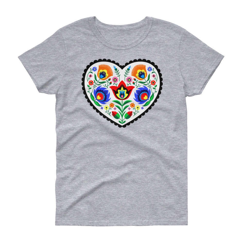 Folk Art Wycinanki Heart Women's Short Sleeve T-Shirt