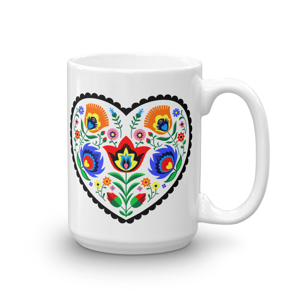 Polish White Heart Wycinanki Mug