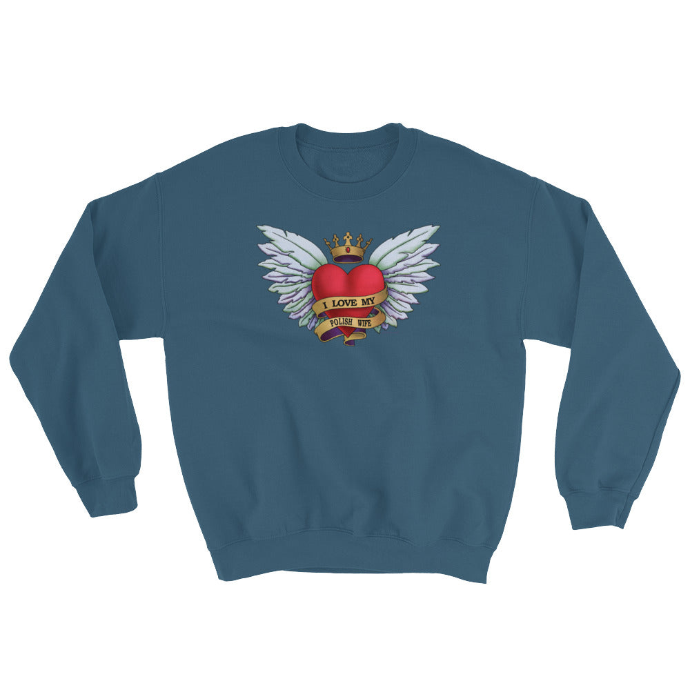 I Love My Polish Wife Heart Tattoo Crew Neck Sweatshirt