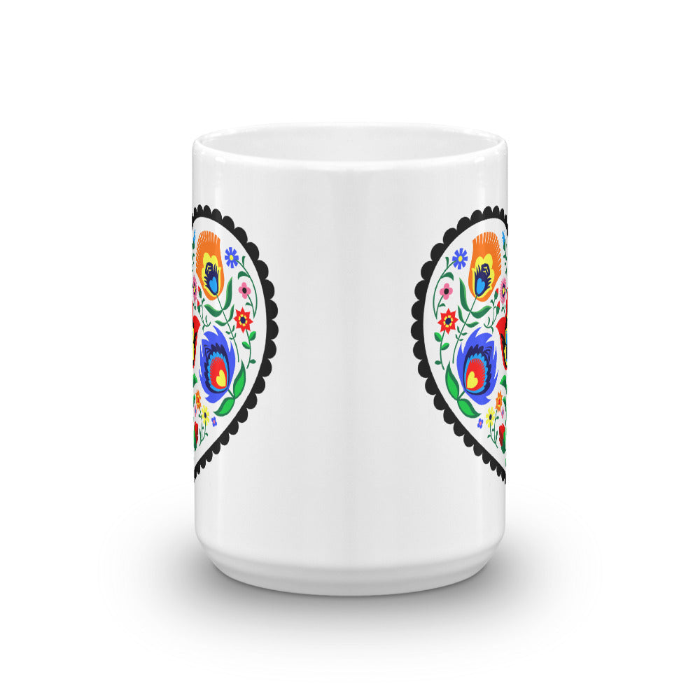 Polish White Heart Wycinanki Mug
