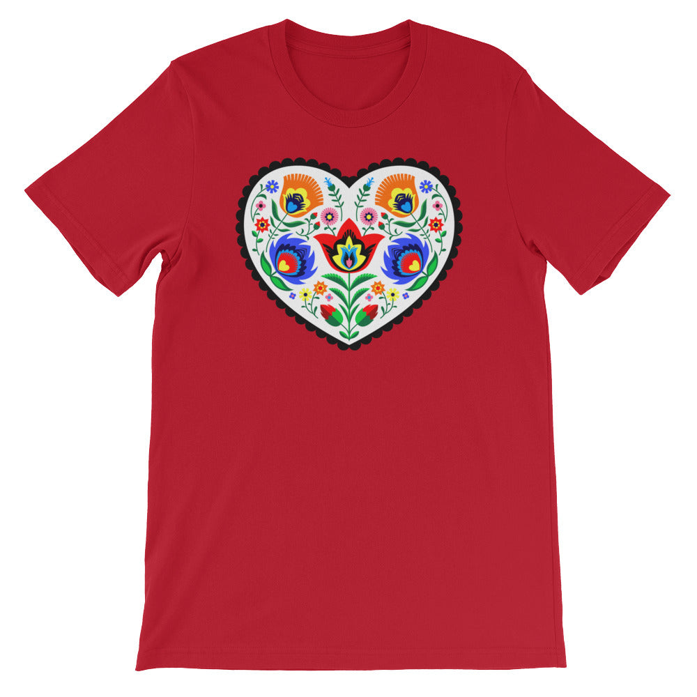 Folk Art Wycinanki Heart Short-Sleeve Unisex T-Shirt