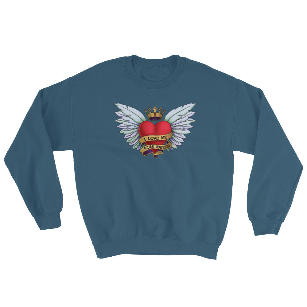 I Love My Polish Boyfriend Heart Tattoo Crew Neck Sweatshirt