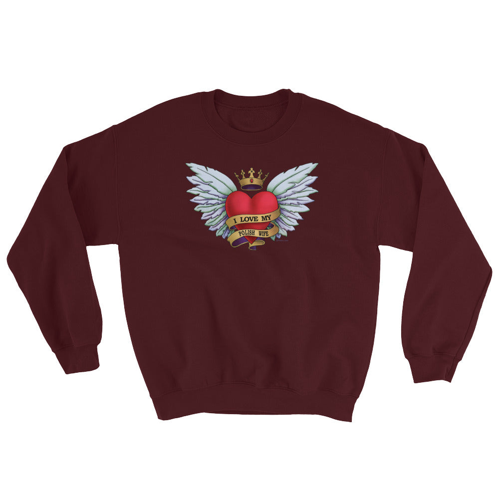 I Love My Polish Wife Heart Tattoo Crew Neck Sweatshirt