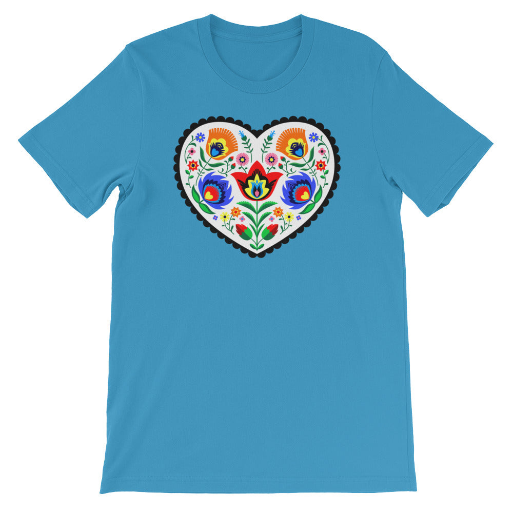 Folk Art Wycinanki Heart Short-Sleeve Unisex T-Shirt