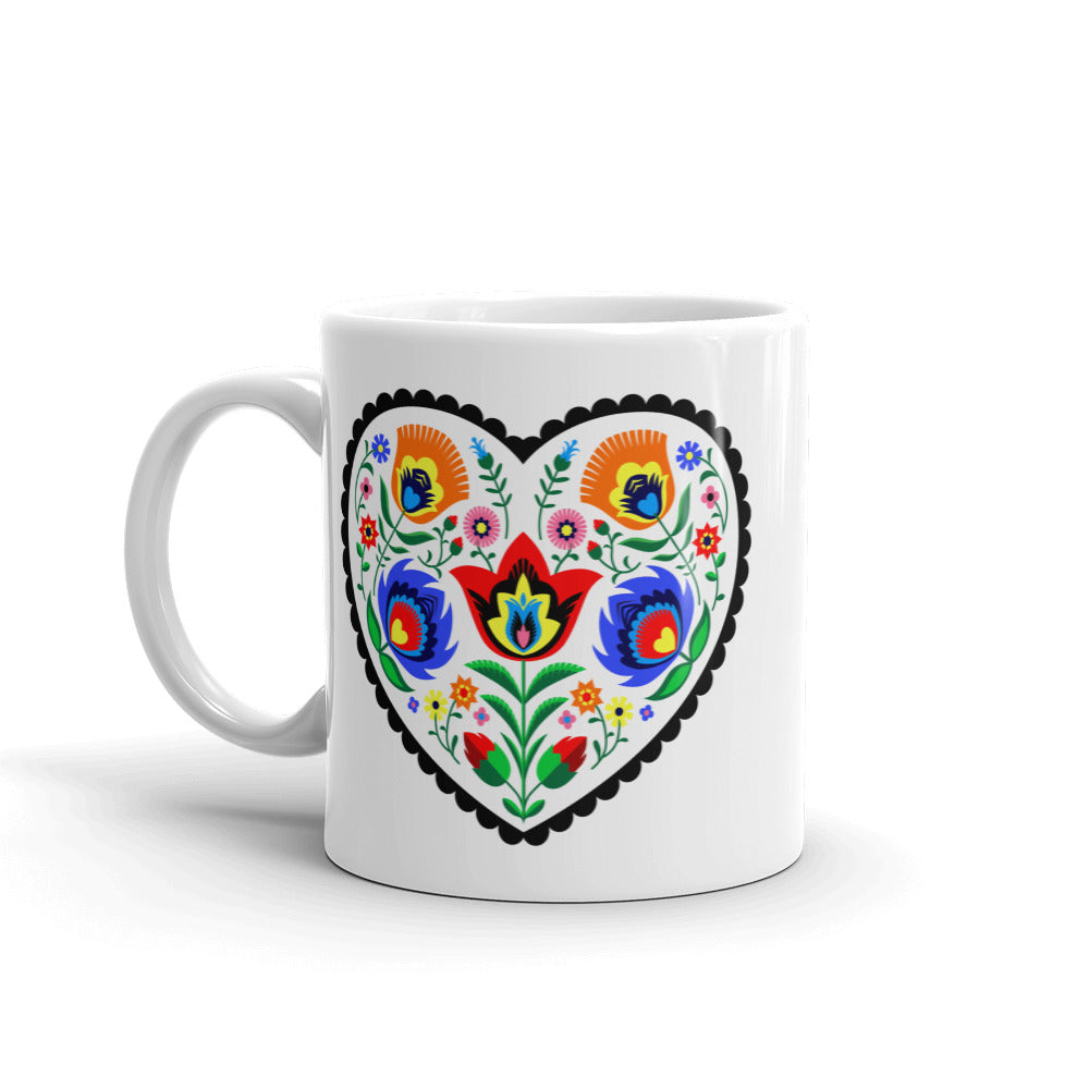 Polish White Heart Wycinanki Mug