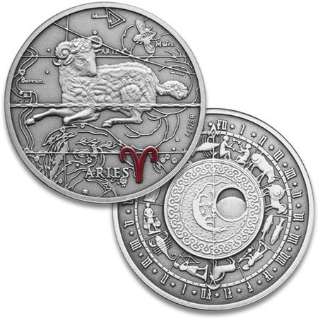 Oxidized 925 Proof Silver Medal - Aries, Mar 21 - Apr 19