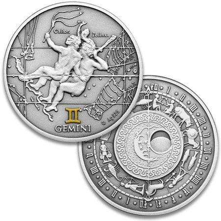 Oxidized 925 Proof Silver Medal - Gemini,  May 21 - Jun 20