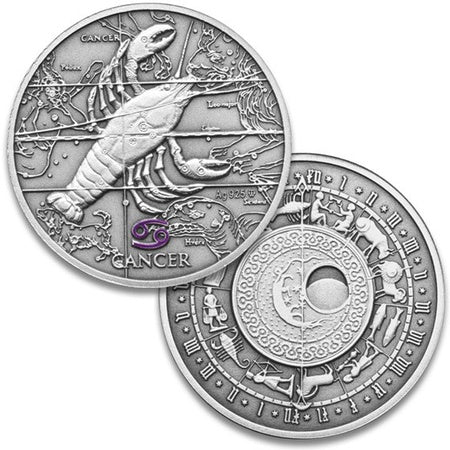 Oxidized 925 Proof Silver Medal - Cancer,  Jun 21 - Jul 22