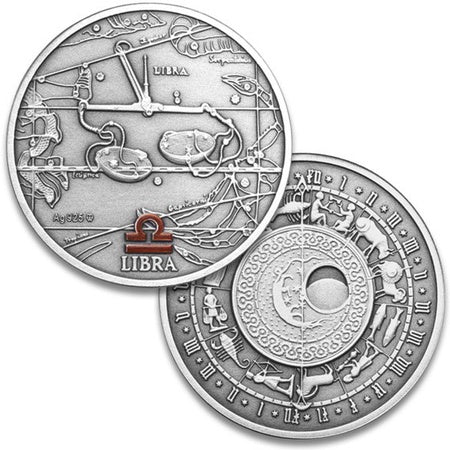 Oxidized 925 Proof Silver Medal - Libra,  Sep 23 - Oct 22