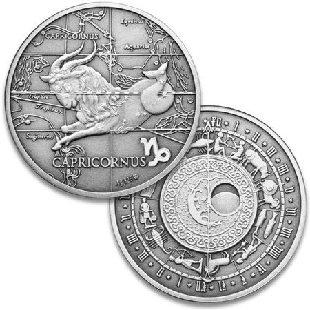 Oxidized 925 Proof Silver Medal - Capricorn, Dec 22 - Jan 19