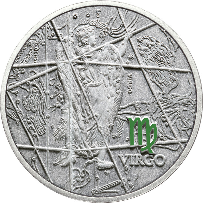 Oxidized 925 Proof Silver Medal - Virgo, Aug 23 - Sep 22