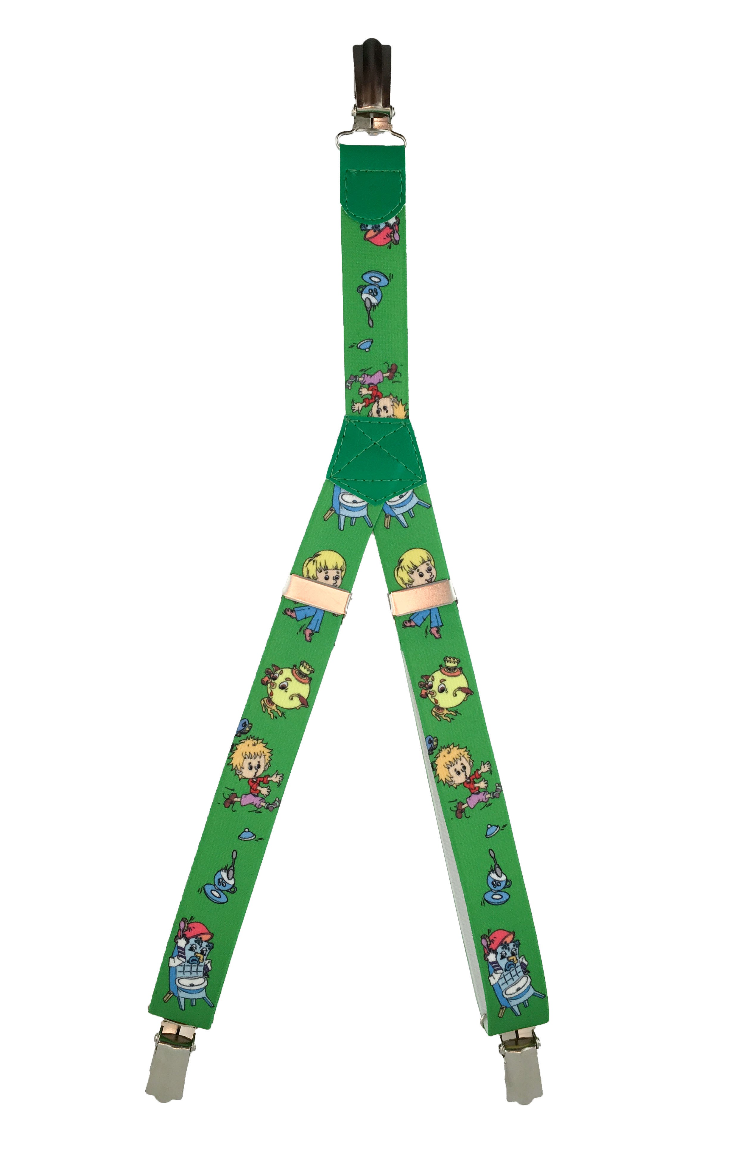 Patterned Kid's Clip Suspenders - Green Running Scared