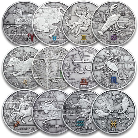 Zodiac Series Oxidized 925 Proof Silver Set of 12