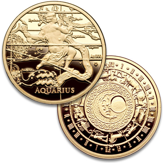 Zodiac 900pf Fine Gold (21.5K) Medal - Aquarius,  Jan 20 - Feb 18