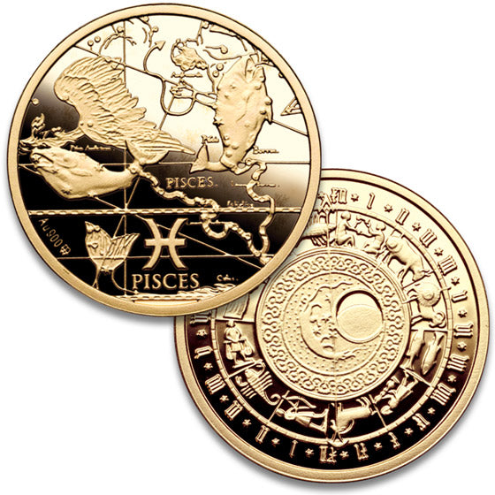 Zodiac 900pf Fine Gold (21.5K) Medal - Pisces,  Feb 19 - Mar 20