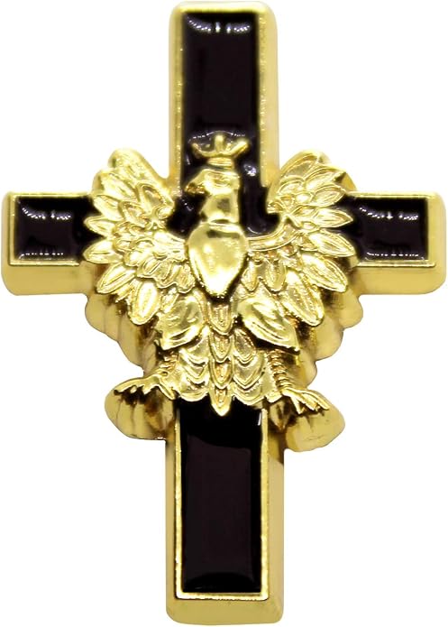 Lapel Pin - Gold Color Eagle Cross, Black
