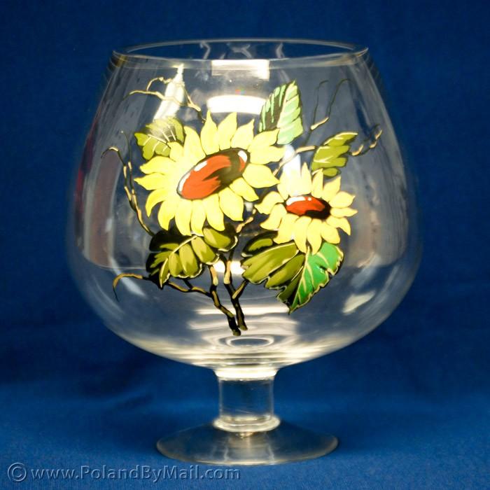 Painted Glass Vase - Sunflowers Series, 10 inches Tall