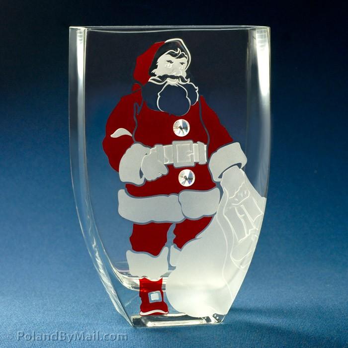 Clear Glass Vase - Santa Image with Swarovski Crystals