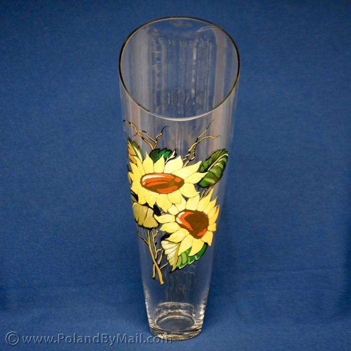 Painted Glass Vase - Sunflowers Series, 21 inches Tall