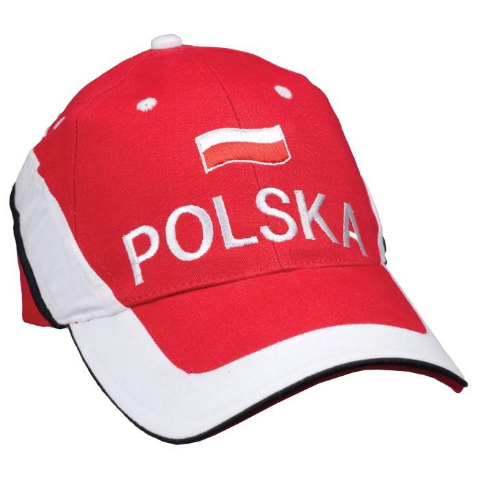 Red Baseball Cap - POLSKA & Flag, White Brim