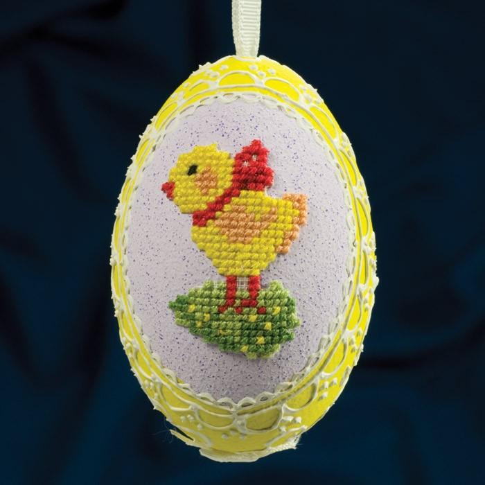Cross-stitched Easter Chick Turkey Egg Ornament
