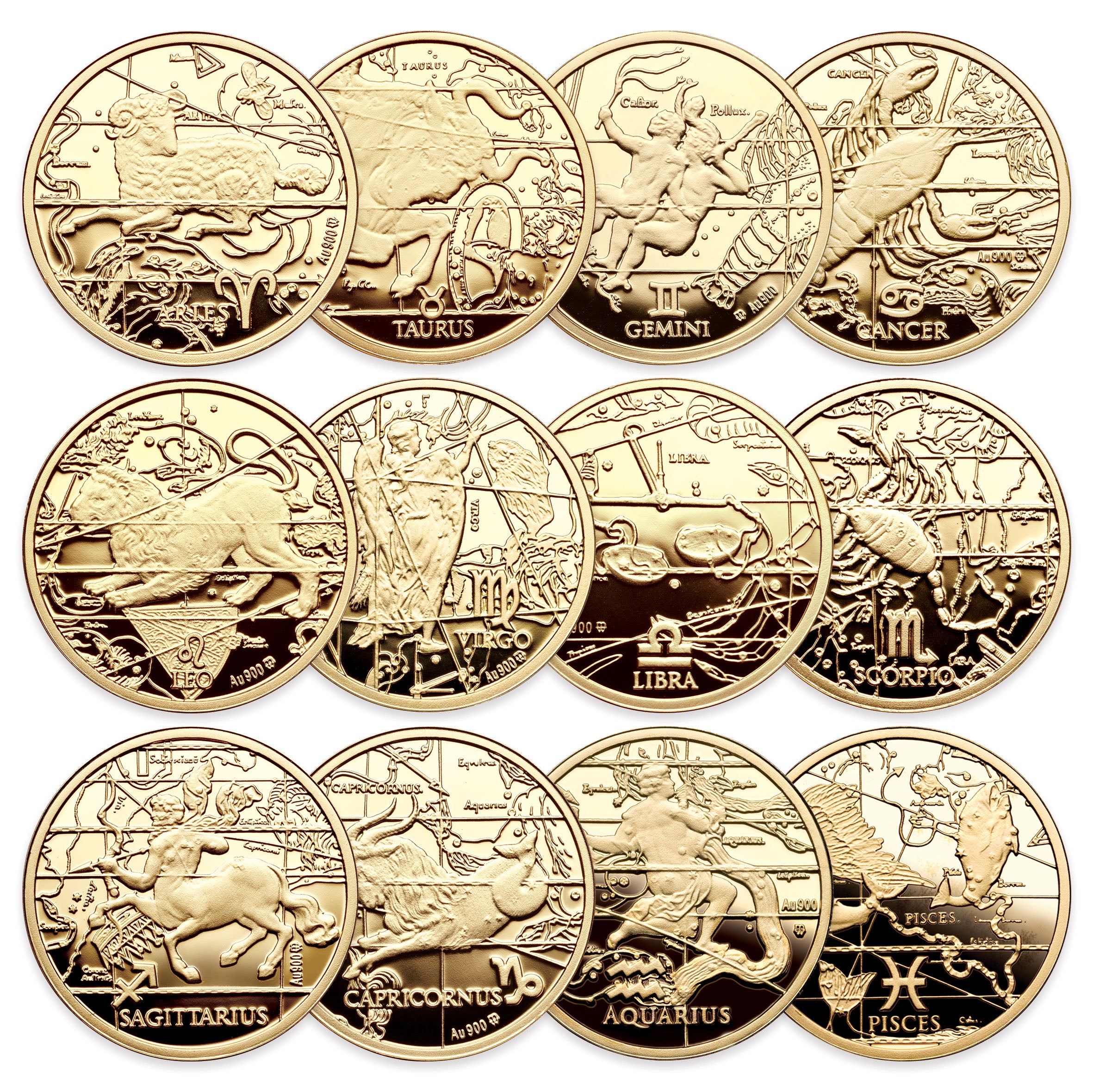 Zodiac Series 900 Proof Fine Gold Set of 12