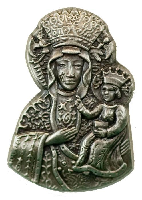 Lapel Pin - Our Lady of Czestochowa, Antique Silver