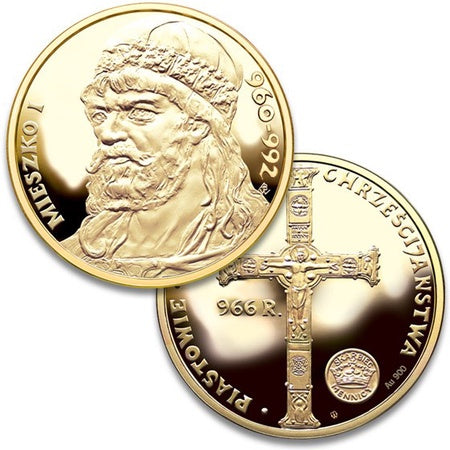 24K Gold Plated .925pf Silver Medal - Piast Dynasty, King Mieszko I