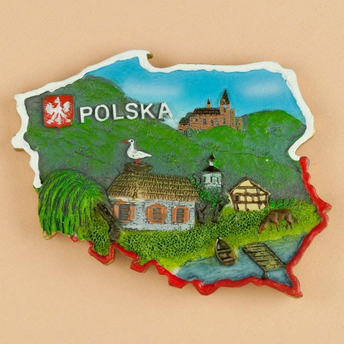 Poland Map Magnet - Polska, Landscape Scene
