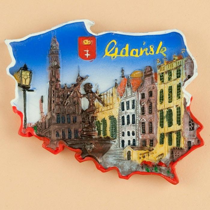 Poland Map Magnet - Gdansk, Neptune's Fountain