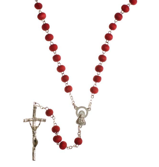 Scented Wooden Rosary with Metal Roses & Crucifix, 17 inch