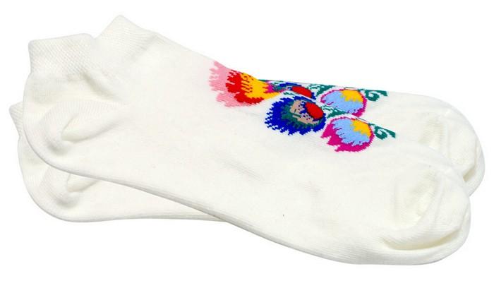 Lady's Ankle High White Socks - Polish Folk Art (Wycinanki)