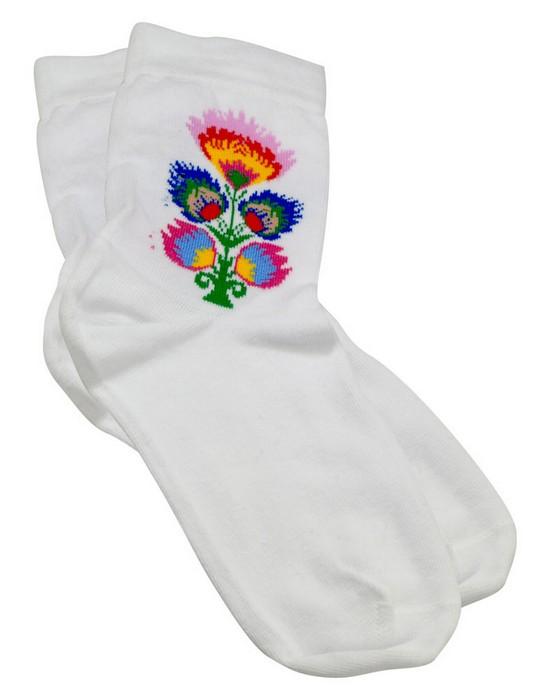 Lady's Quarter Length White Socks -Polish Folk Art Wycinanki