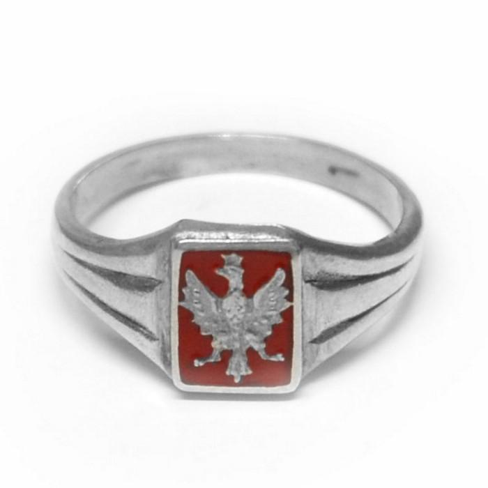925pf Silver Eagle Ring with Red Enamel Background