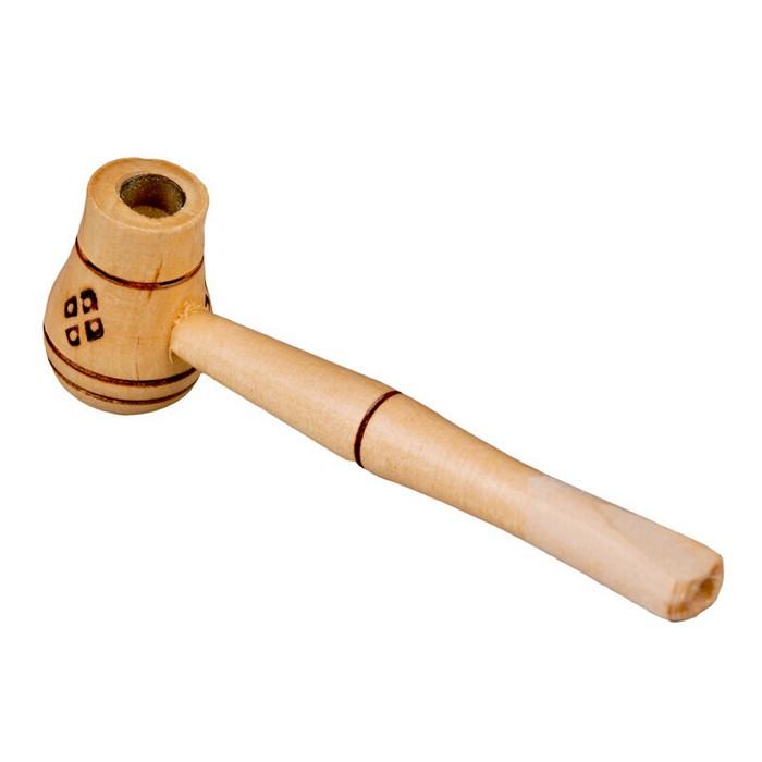 Small Hand Carved, Decorative Wooden Pipe: Straight Stem 4"L