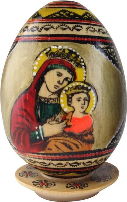 Mother Mary with Baby Jesus Wooden Egg on the Stand