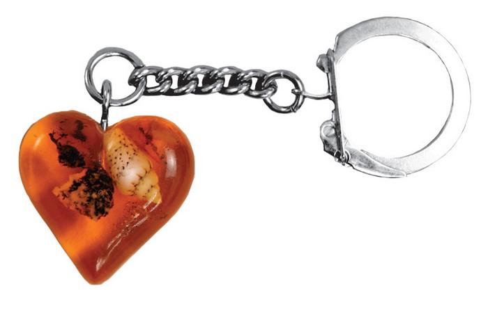 Pressed Amber Keychain - Heart Shape, 1 inch