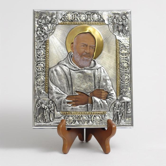 Silver Plated Icon - Father Pio of Pietrelcina, 8x7 inches