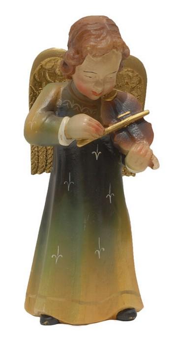 Wood Carved Statue - Angel Violinist, 8" Tall