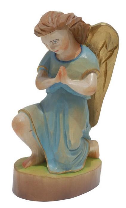 Wood Carved Statue - Praying Angel, 6" Tall Blue