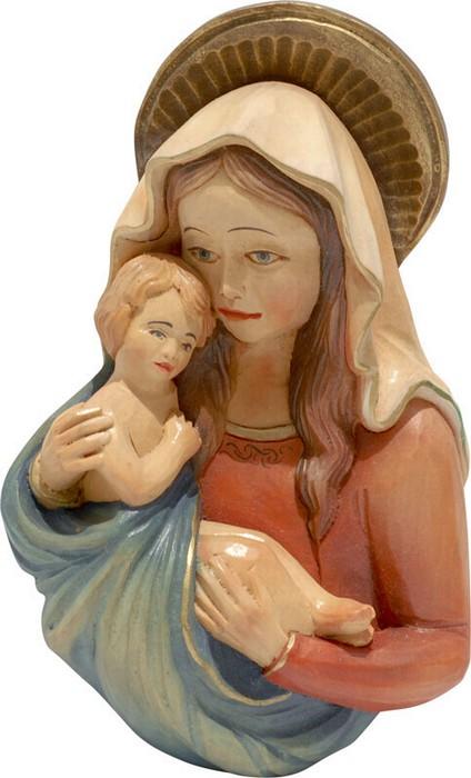 Wood Carved Icon - Virgin Mary with Baby Jesus 5" x 8"