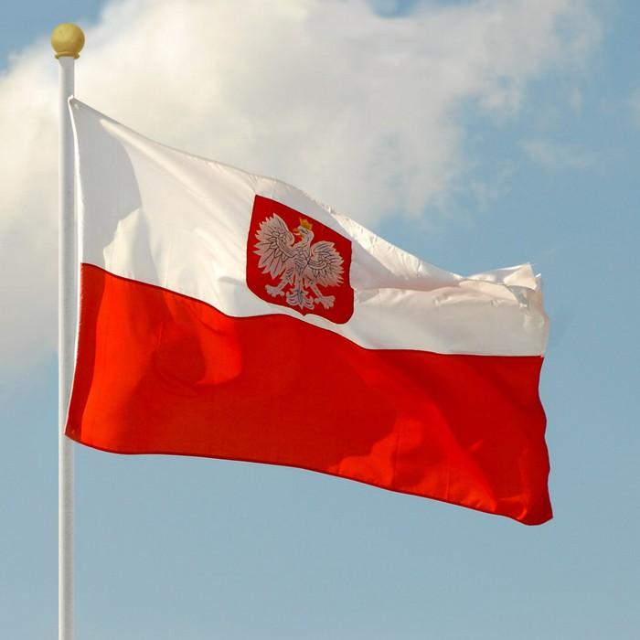Polish Flag with a White Eagle Image