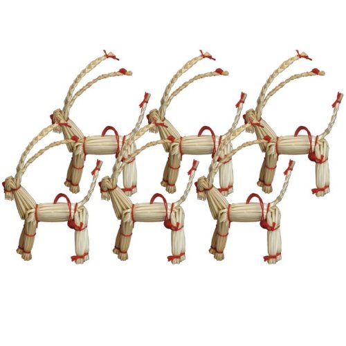 Christmas Straw Ornaments - Set of 6 Reindeer, 2.4 inches