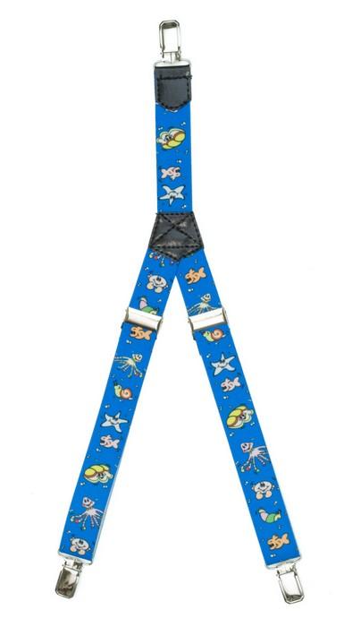 Patterned Kid's Clip Suspenders - Blue Ocean Animals