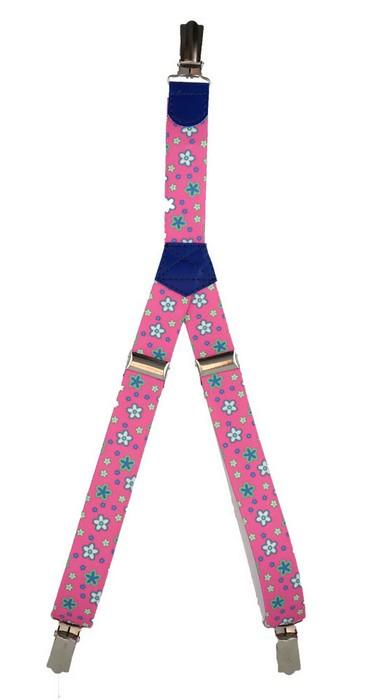 Patterned Kid's Clip Suspenders - Barbie Pink Flowers