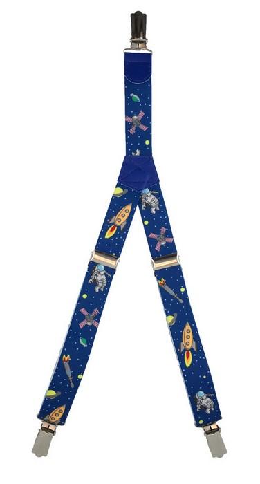 Patterned Kid's Clip Suspenders - Blue Galaxy