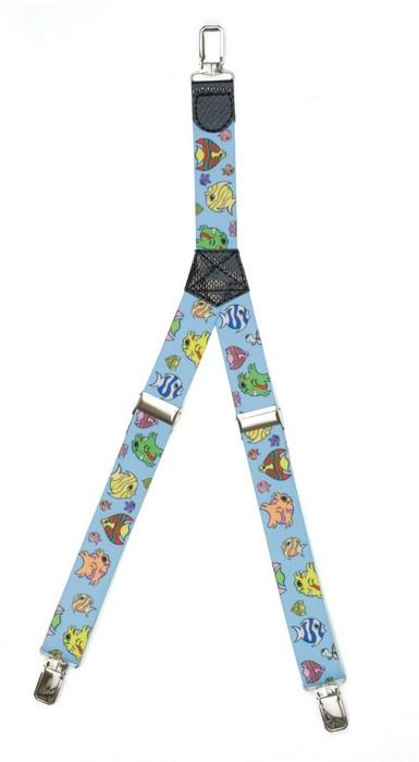 Patterned Kid's Clip Suspenders - Blue Fish