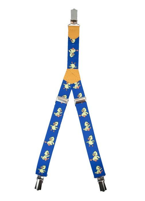 Patterned Kid's Clip Suspenders - Blue Ducklings