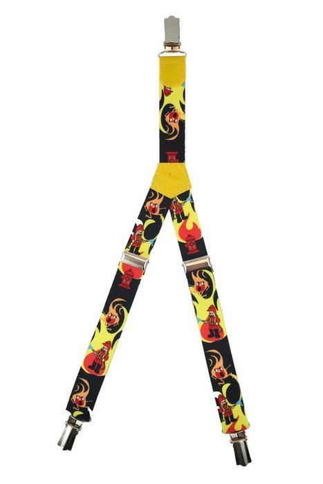 Patterned Kid's Clip Suspenders - Yellow Firefighters