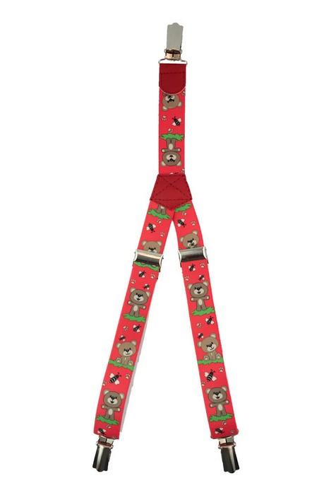 Patterned Kid's Clip Suspenders - Red Bears